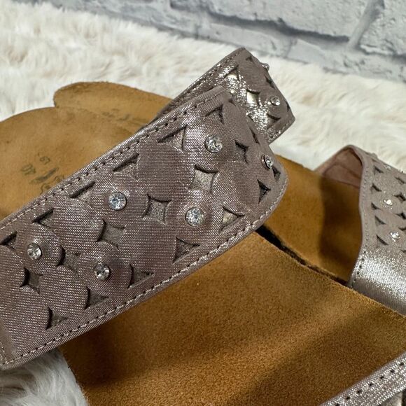 Naot Susan Pewter Leather Rhinestone Embellished Slide Sandals Size 40 W9‎ - Picture 8 of 9
